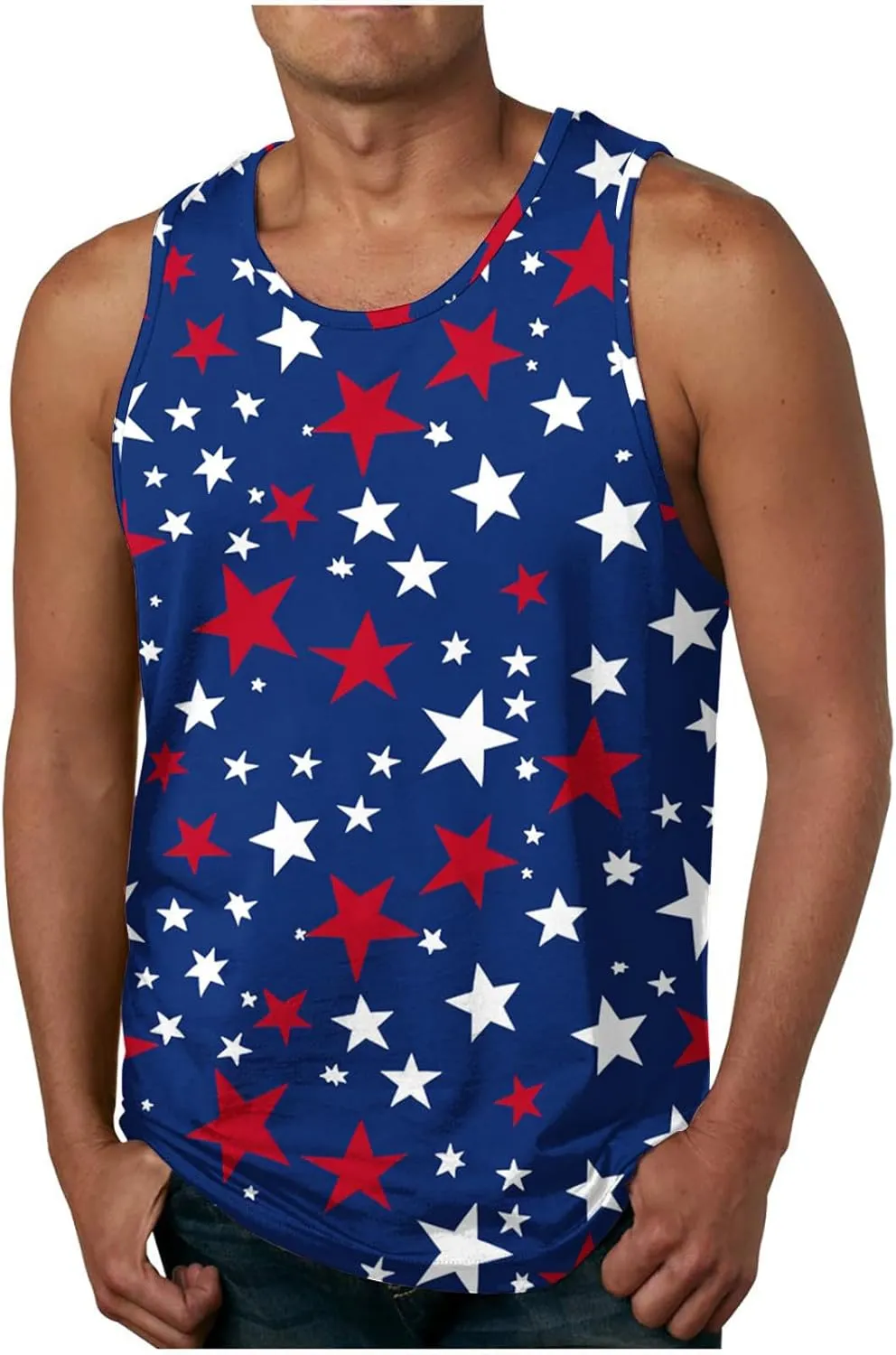 Finelylove 4th of July American Flag Tank Top Men USA Independence Day Patriotic Sleeveless T-Shirt Workout Gym Muscle Shirts