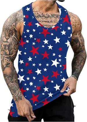 Finelylove 4th of July American Flag Tank Top Men USA Independence Day Patriotic Sleeveless T-Shirt Workout Gym Muscle Shirts