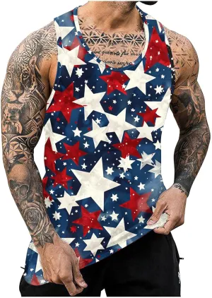Finelylove 4th of July American Flag Tank Top Men USA Independence Day Patriotic Sleeveless T-Shirt Workout Gym Muscle Shirts
