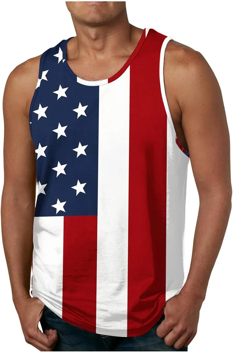 Finelylove 4th of July American Flag Tank Top Men USA Independence Day Patriotic Sleeveless T-Shirt Workout Gym Muscle Shirts