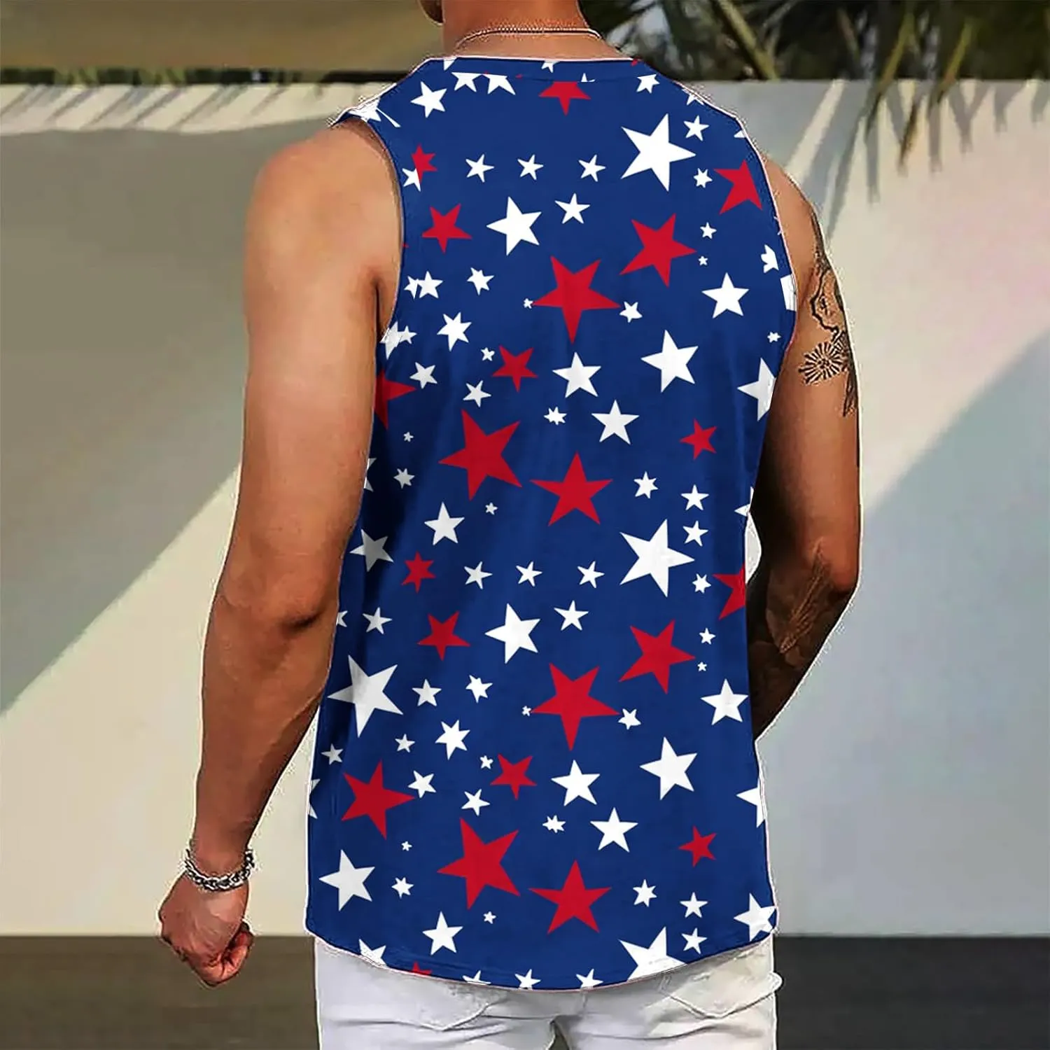 Finelylove 4th of July American Flag Tank Top Men USA Independence Day Patriotic Sleeveless T-Shirt Workout Gym Muscle Shirts
