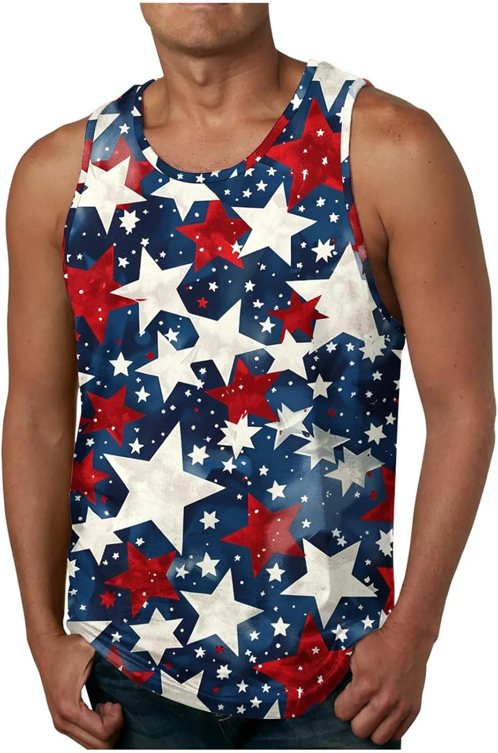 Finelylove 4th of July American Flag Tank Top Men USA Independence Day Patriotic Sleeveless T-Shirt Workout Gym Muscle Shirts