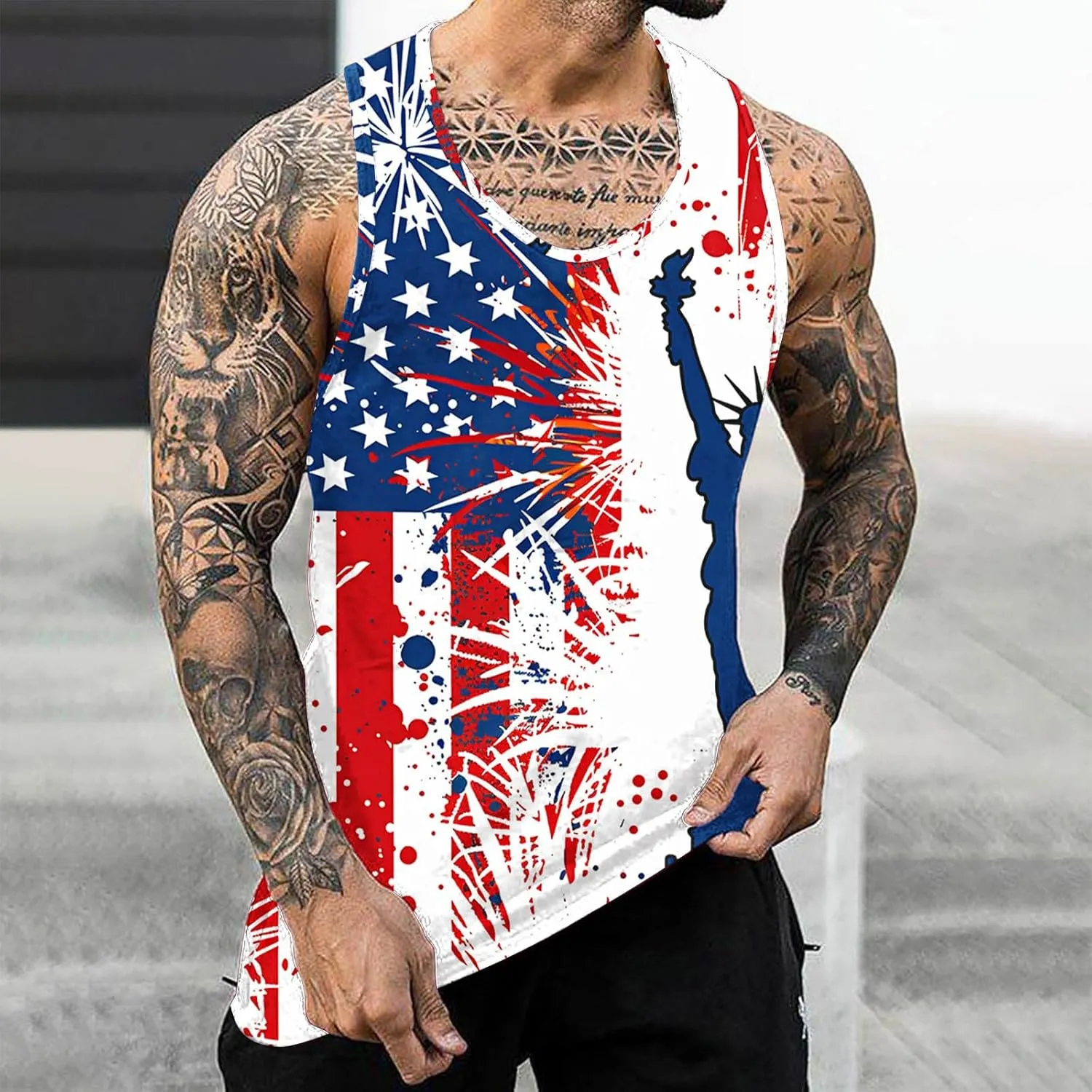 Finelylove 4th of July American Flag Tank Top Men USA Independence Day Patriotic Sleeveless T-Shirt Workout Gym Muscle Shirts