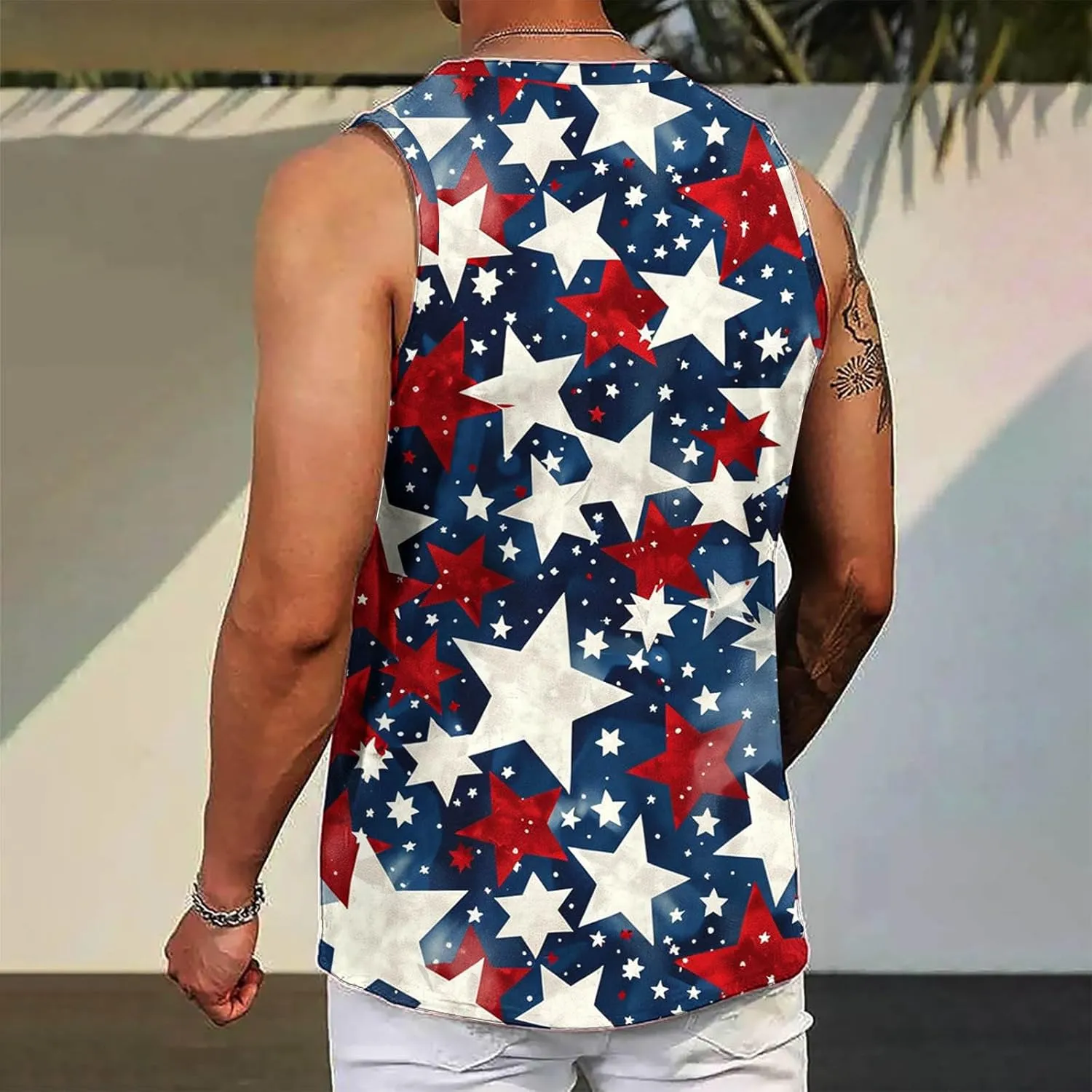 Finelylove 4th of July American Flag Tank Top Men USA Independence Day Patriotic Sleeveless T-Shirt Workout Gym Muscle Shirts