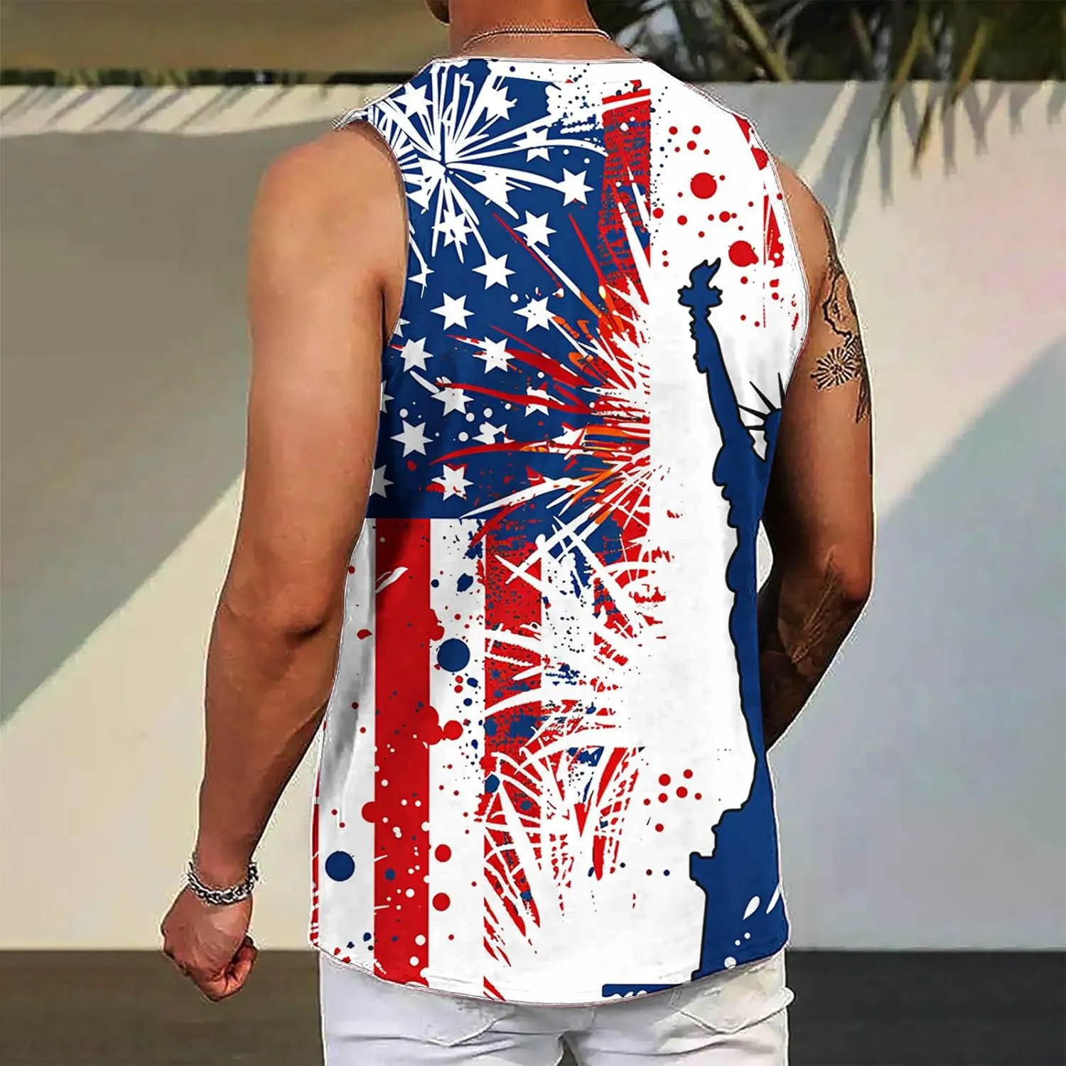 Finelylove 4th of July American Flag Tank Top Men USA Independence Day Patriotic Sleeveless T-Shirt Workout Gym Muscle Shirts