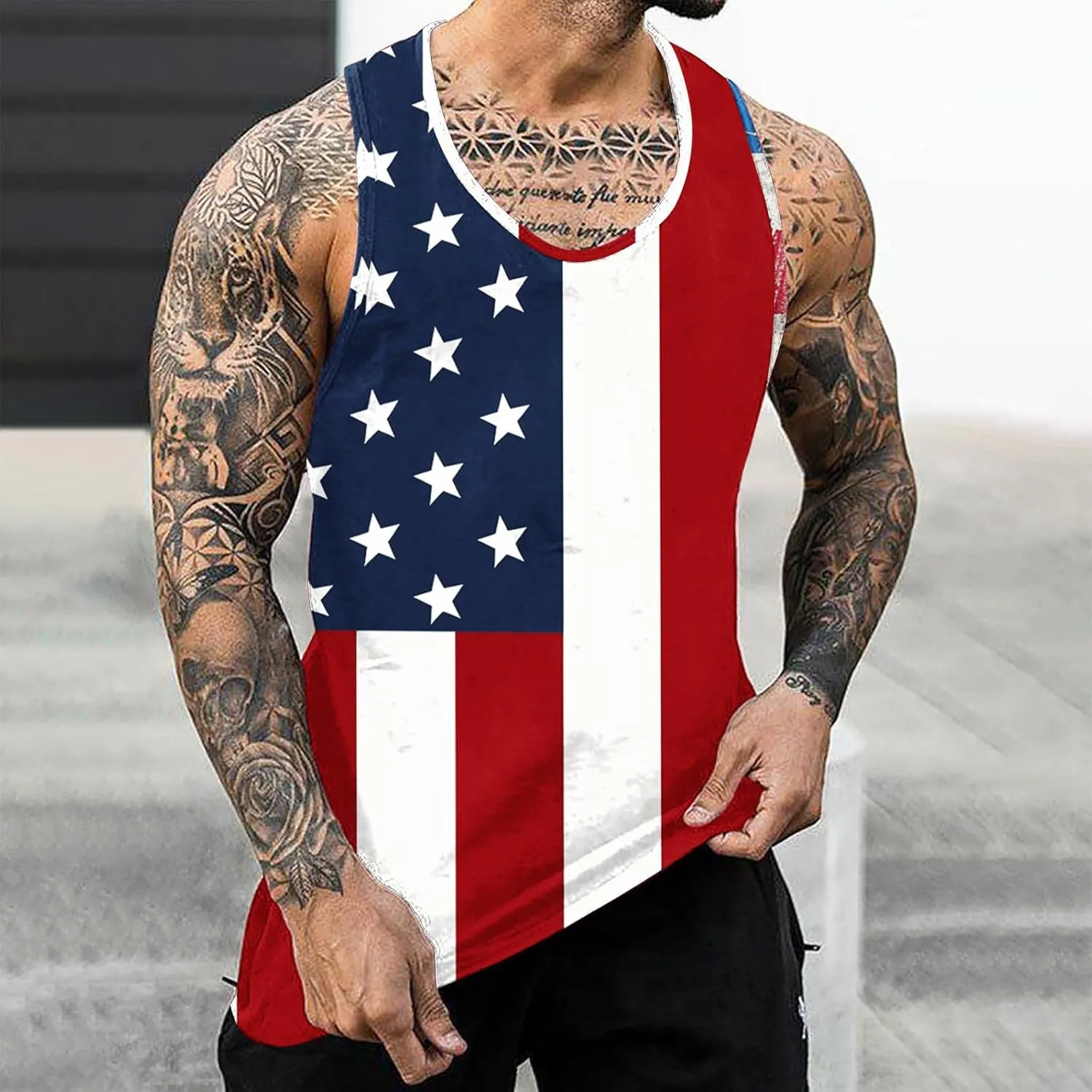 Finelylove 4th of July American Flag Tank Top Men USA Independence Day Patriotic Sleeveless T-Shirt Workout Gym Muscle Shirts
