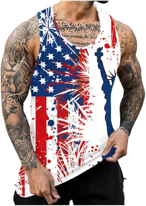 Finelylove 4th of July American Flag Tank Top Men USA Independence Day Patriotic Sleeveless T-Shirt Workout Gym Muscle Shirts