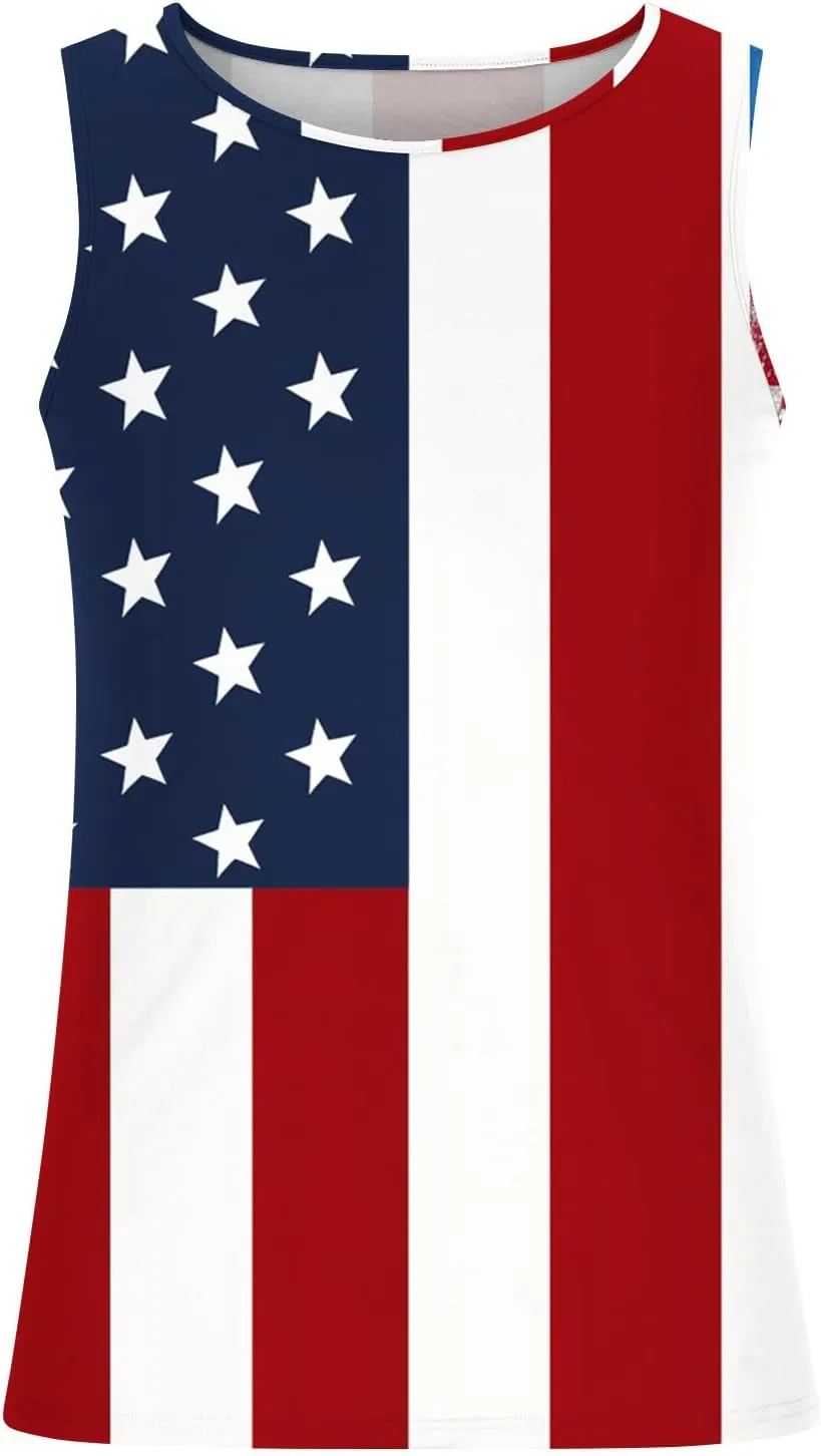 Finelylove 4th of July American Flag Tank Top Men USA Independence Day Patriotic Sleeveless T-Shirt Workout Gym Muscle Shirts