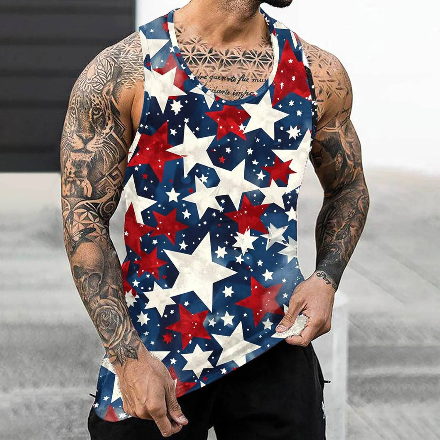 Finelylove 4th of July American Flag Tank Top Men USA Independence Day Patriotic Sleeveless T-Shirt Workout Gym Muscle Shirts
