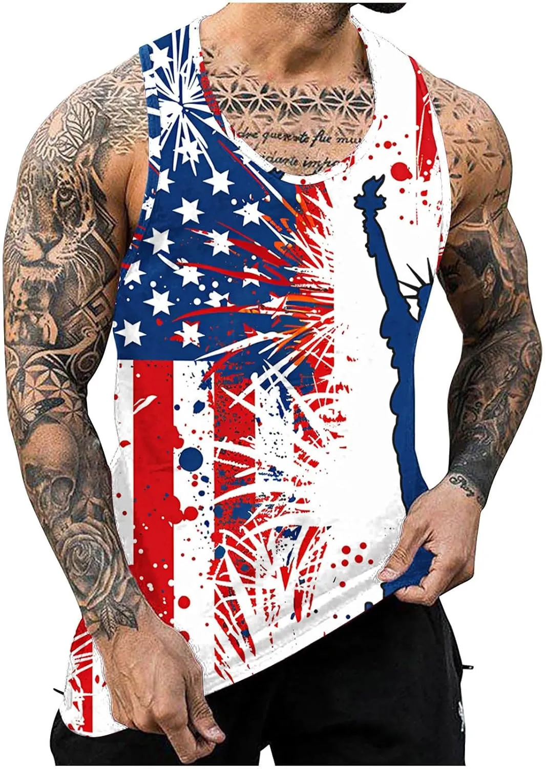 Finelylove 4th of July American Flag Tank Top Men USA Independence Day Patriotic Sleeveless T-Shirt Workout Gym Muscle Shirts