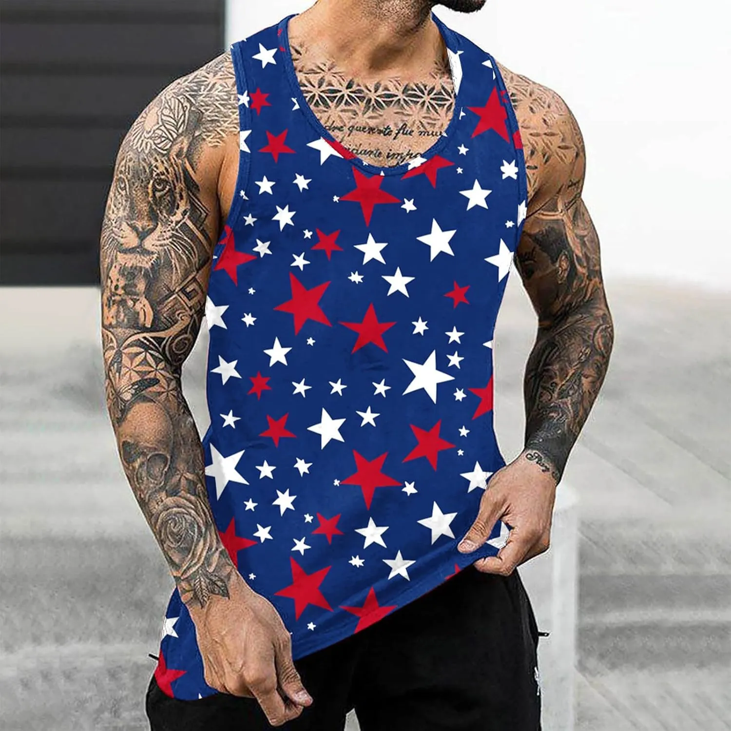 Finelylove 4th of July American Flag Tank Top Men USA Independence Day Patriotic Sleeveless T-Shirt Workout Gym Muscle Shirts