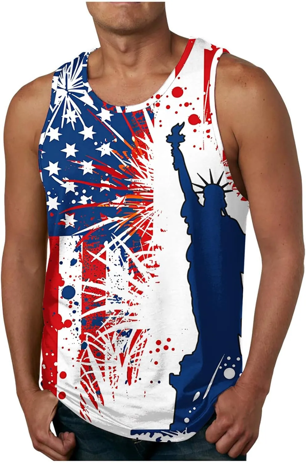 Finelylove 4th of July American Flag Tank Top Men USA Independence Day Patriotic Sleeveless T-Shirt Workout Gym Muscle Shirts