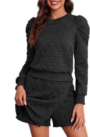 Fisoew Women's 2 Piece Lounge Wear Set Long Sleeve Argyle Sweatshirts and Wrap Skorts Casual Sets