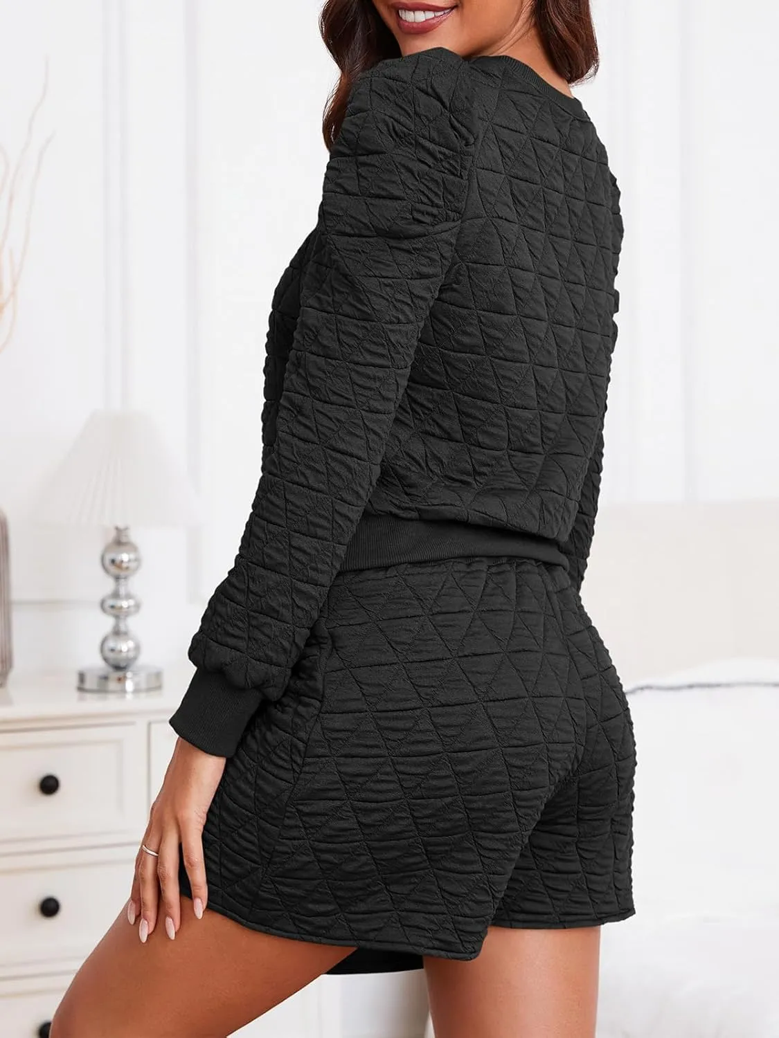 Fisoew Women's 2 Piece Lounge Wear Set Long Sleeve Argyle Sweatshirts and Wrap Skorts Casual Sets