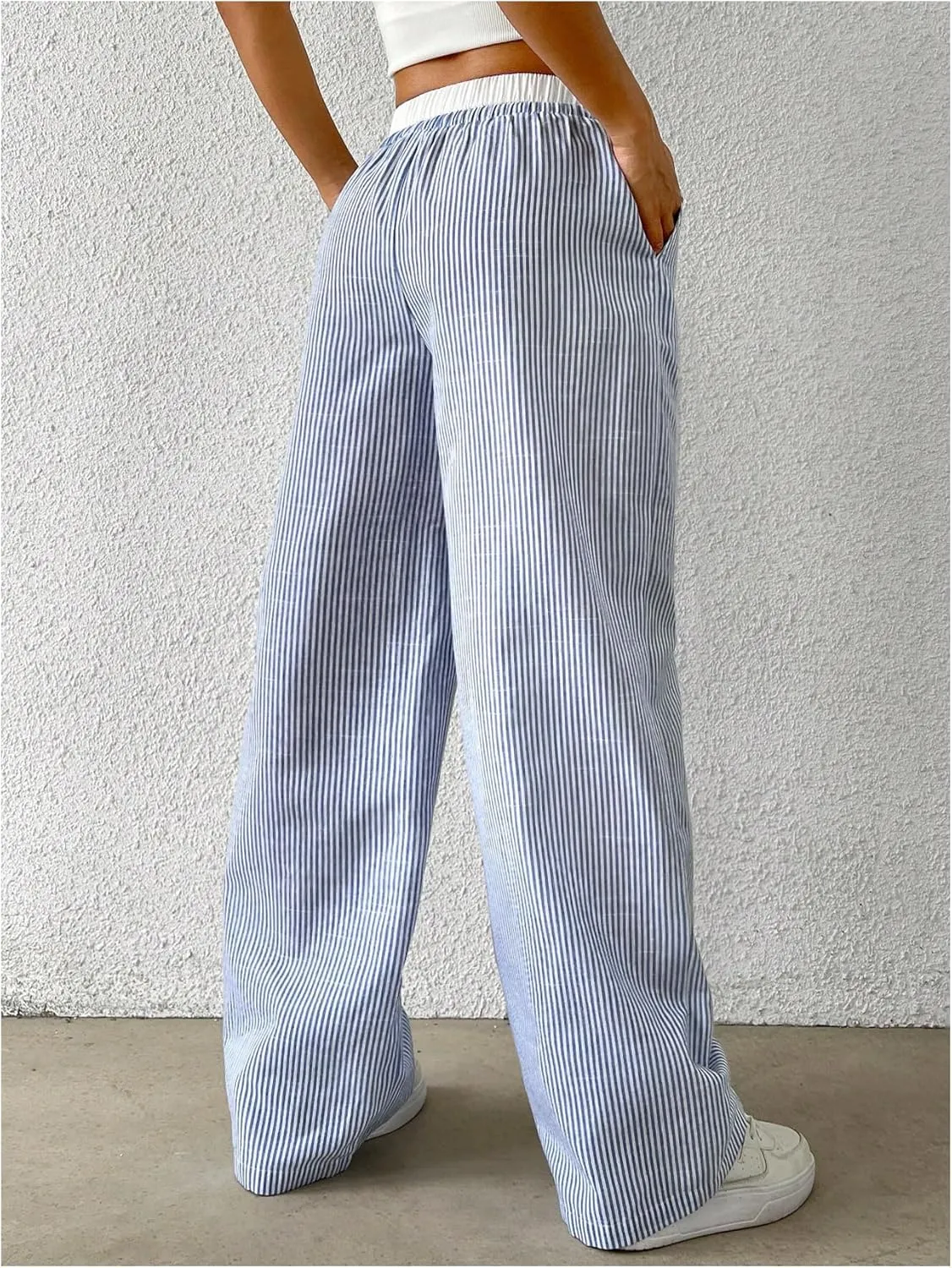 Floerns Girl's Striped Print Drawstring Waist Vacation Coastal Flowy Wide Leg Pants
