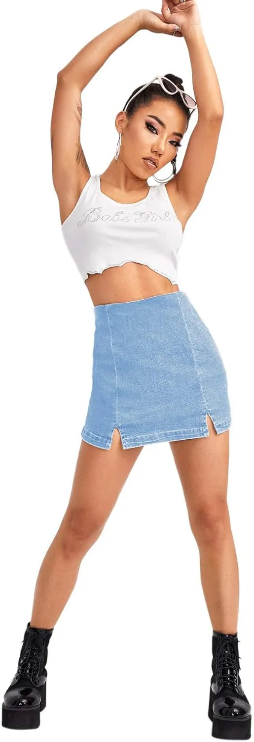 Floerns Women's Casual Split Hem High Waist Denim Skorts Skirt Shorts