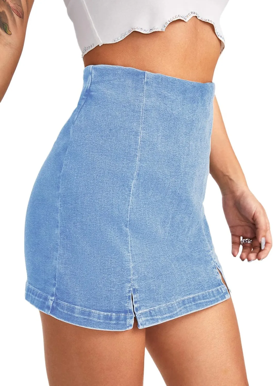 Floerns Women's Casual Split Hem High Waist Denim Skorts Skirt Shorts