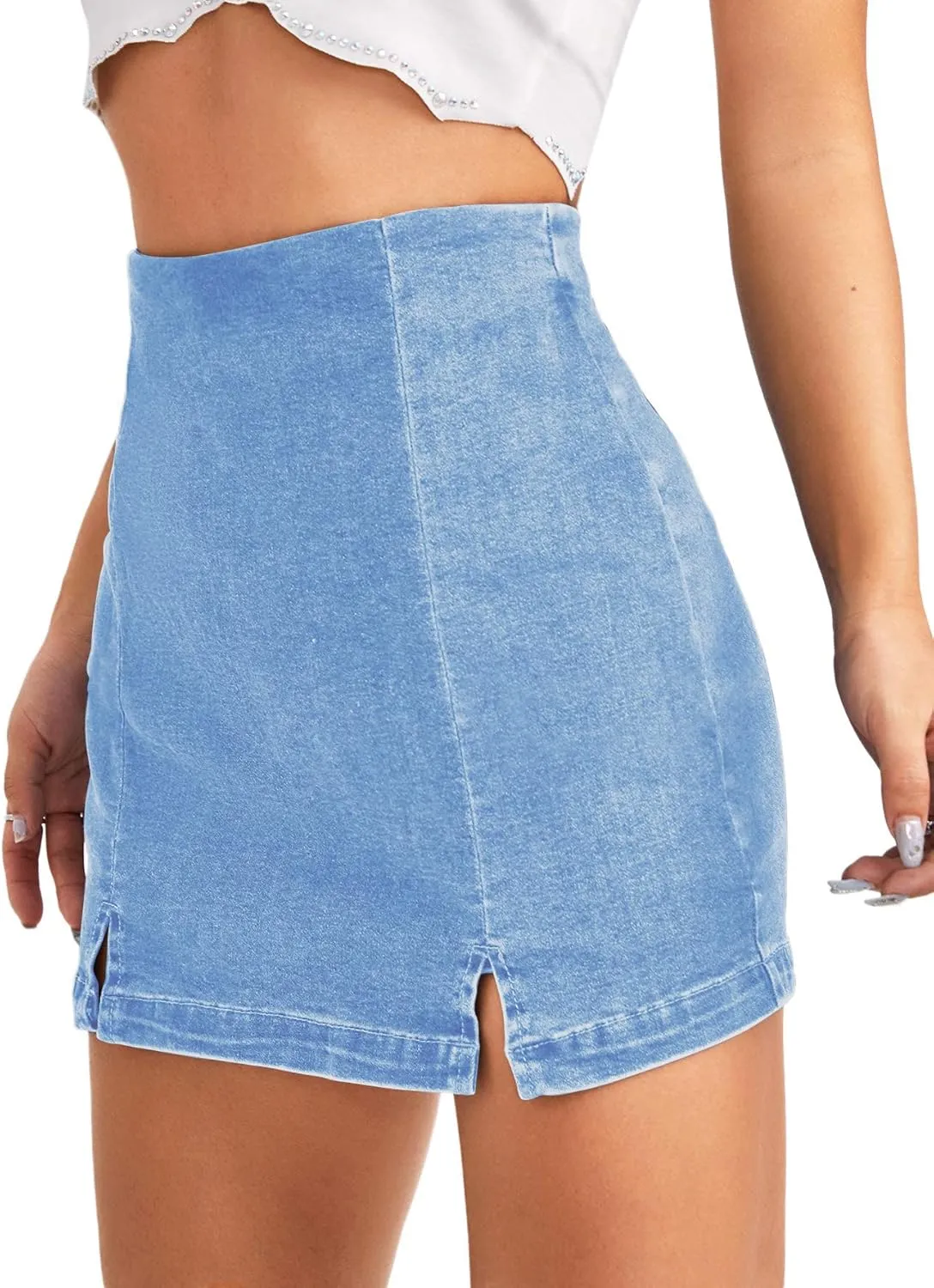 Floerns Women's Casual Split Hem High Waist Denim Skorts Skirt Shorts