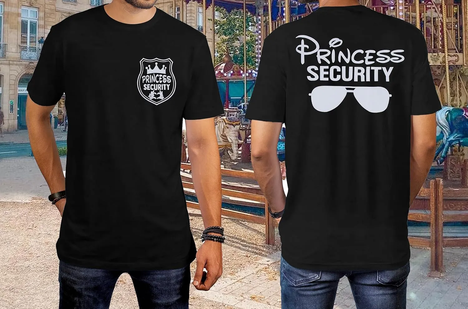 FRYAID Princess Security Team Shirt Men Magical T-Shirt Magic Kingdom Tees Dad Birthday Party Family Trip Short Sleeve Tops