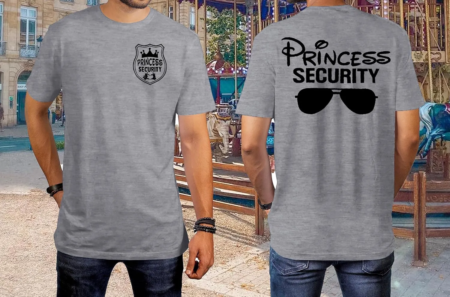 FRYAID Princess Security Team Shirt Men Magical T-Shirt Magic Kingdom Tees Dad Birthday Party Family Trip Short Sleeve Tops