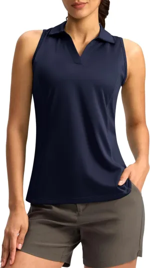 G Gradual Women's Golf Shirt Sleeveless Lightweight V Neck Tennis Polo Shirts with Collar Quick Dry Athletic Tops for Women