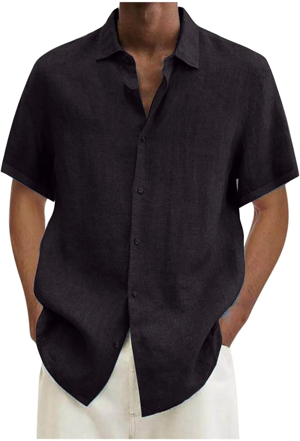 generic Men's Linen Shirts Short Sleeve 2024 Men Summer Button down T Shirts Vacation Beach Tops Plus Size Tops Casual
