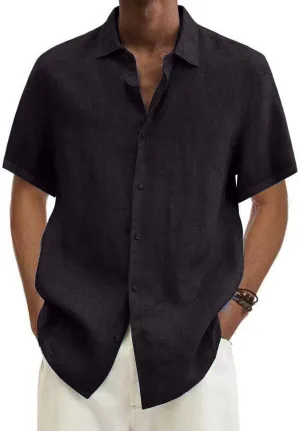 generic Men's Linen Shirts Short Sleeve 2024 Men Summer Button down T Shirts Vacation Beach Tops Plus Size Tops Casual