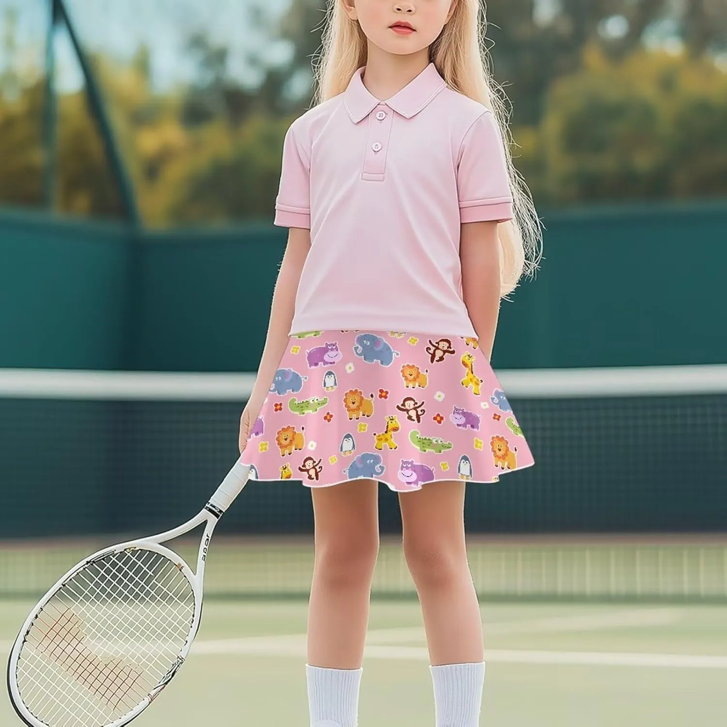 Girls' 2-in-1 Athletic Skirts for Tennis Running Dance Golf with Inner Shorts Pockets