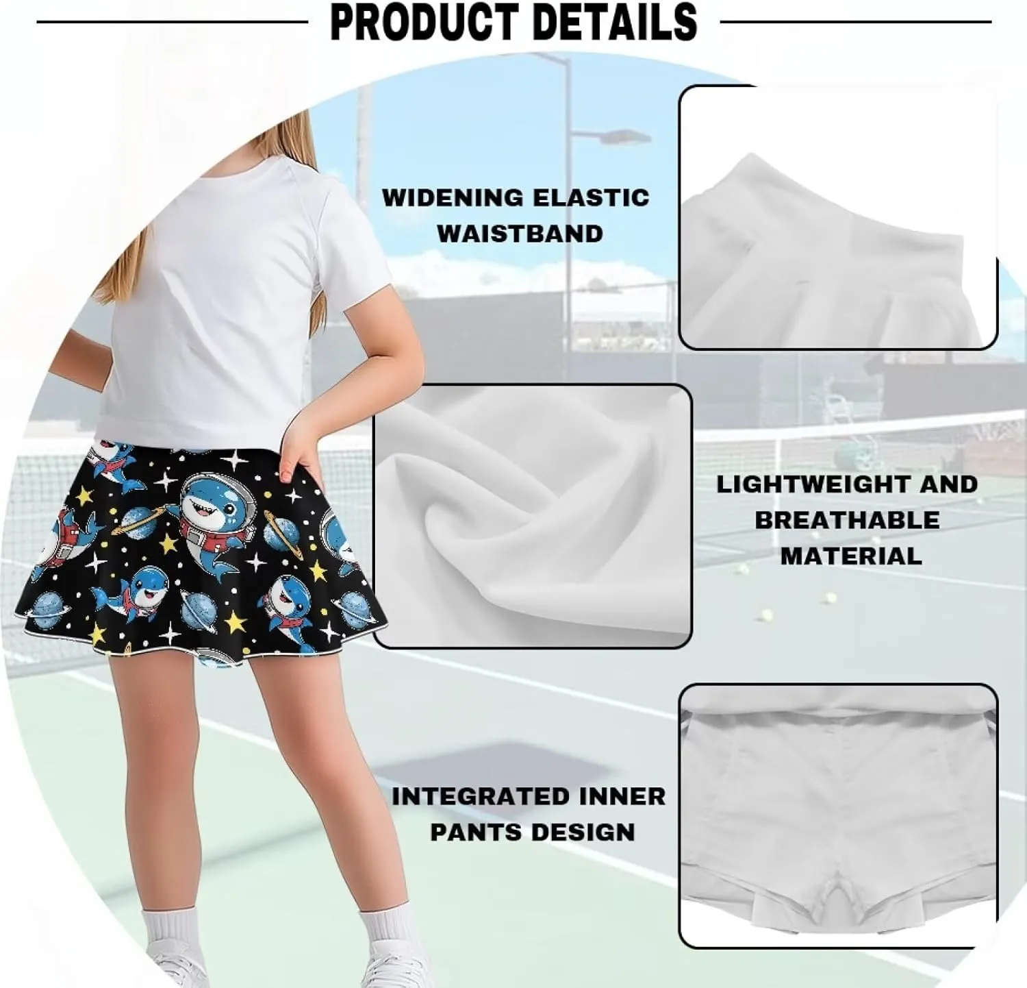 Girls' 2-in-1 Athletic Skirts for Tennis Running Dance Golf with Inner Shorts Pockets