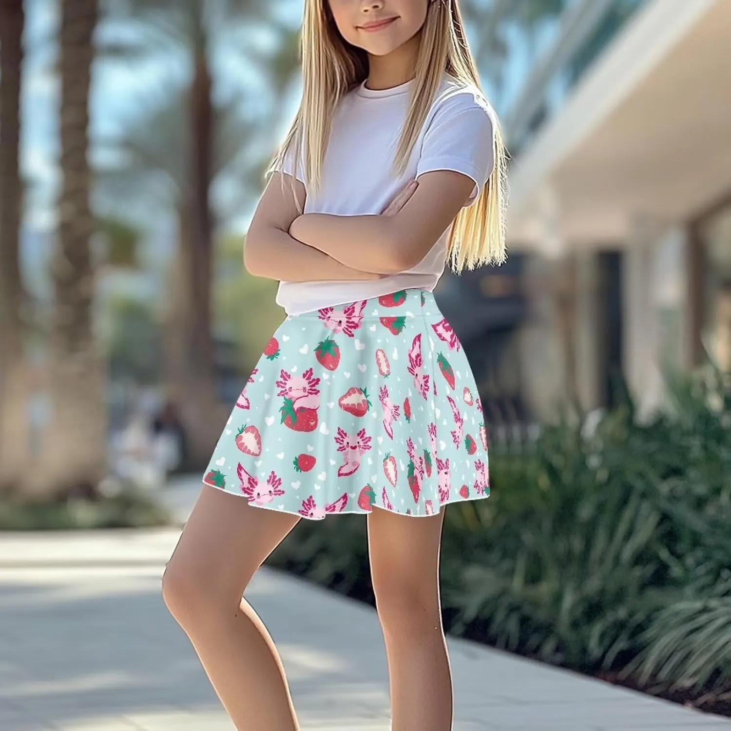 Girls' 2-in-1 Athletic Skirts for Tennis Running Dance Golf with Inner Shorts Pockets