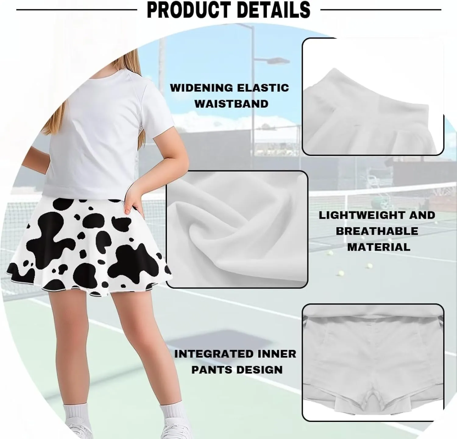 Girls' 2-in-1 Athletic Skirts for Tennis Running Dance Golf with Inner Shorts Pockets