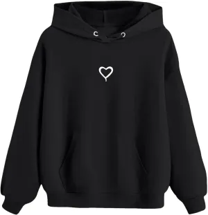Girls Heart Graphic Print Girls Casual Long Sleeve Hoodies Cute Oversized Fleece Thermal Sweatshirt Tops With Pockets
