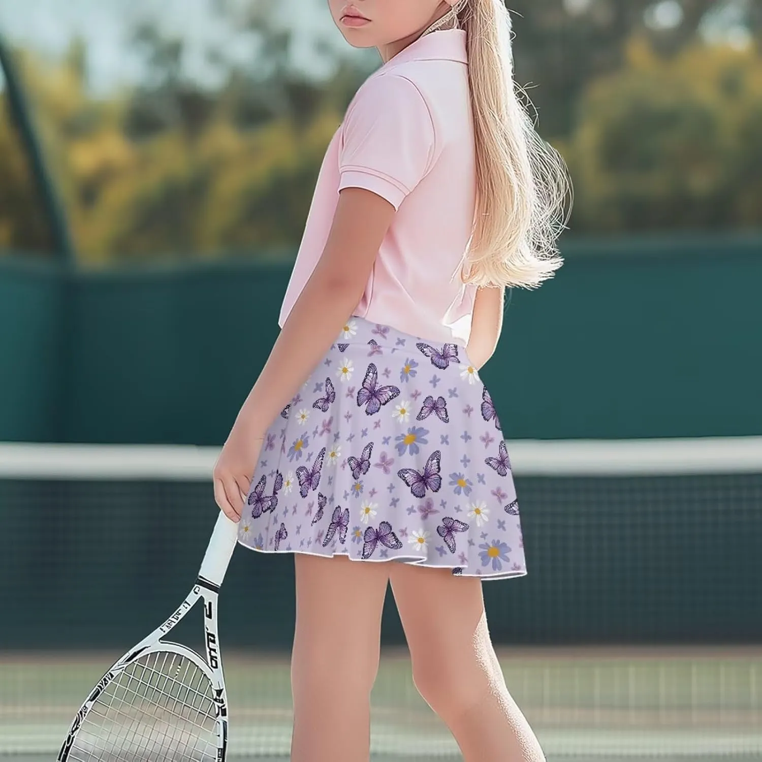 Girls Pleated Skirt with Shorts for Yoga Golf Running Dancing Tennis Elastic Waist with Pockets