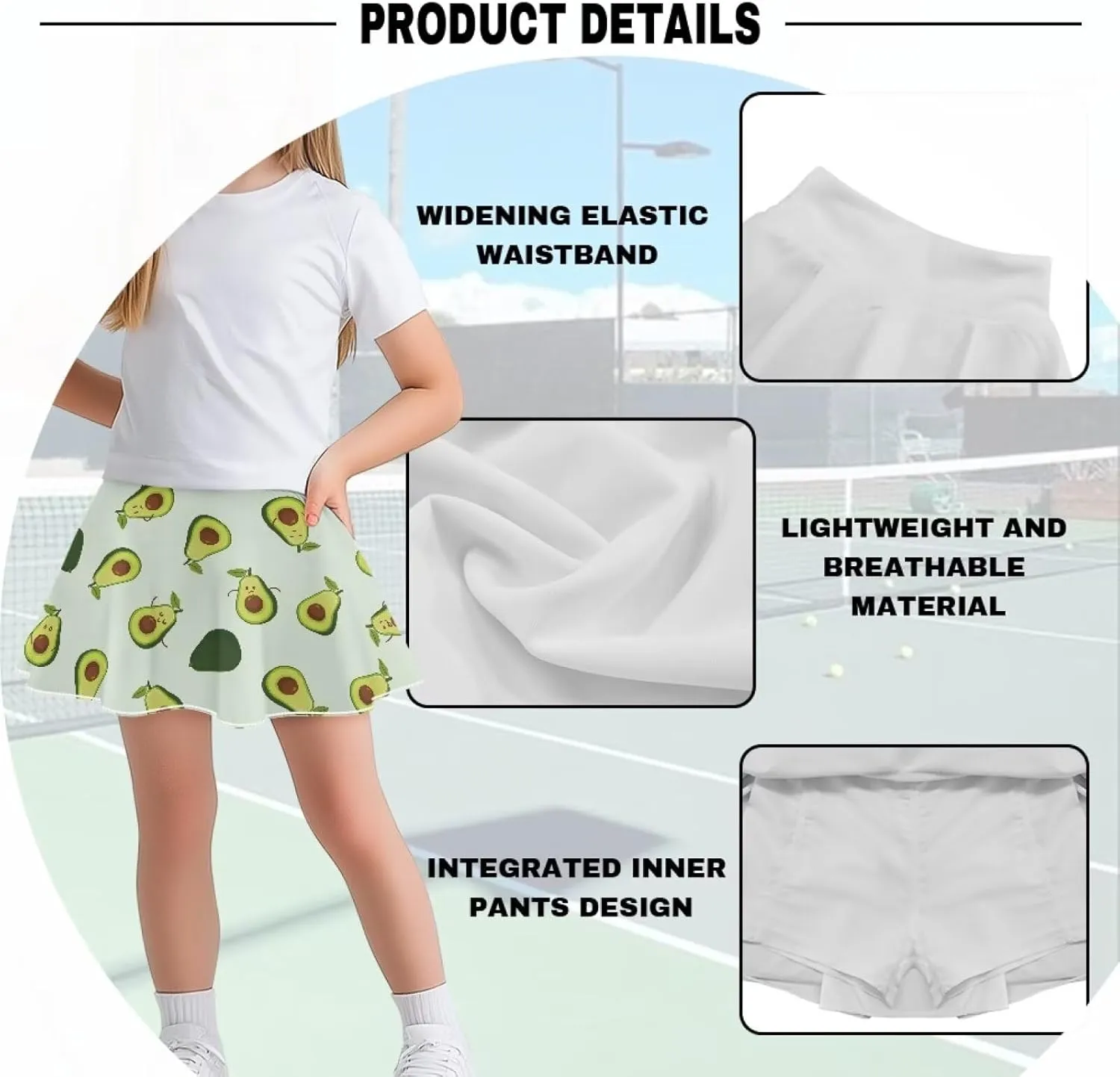Girls Pleated Skirt with Shorts for Yoga Golf Running Dancing Tennis Elastic Waist with Pockets