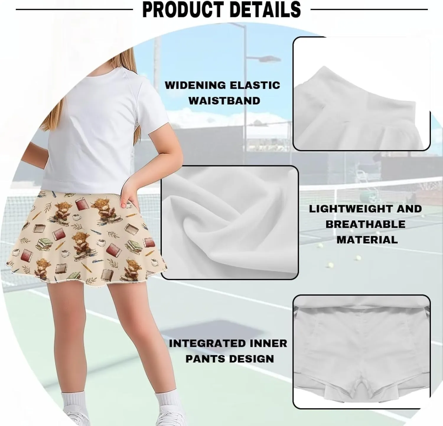 Girls Pleated Skirt with Shorts for Yoga Golf Running Dancing Tennis Elastic Waist with Pockets