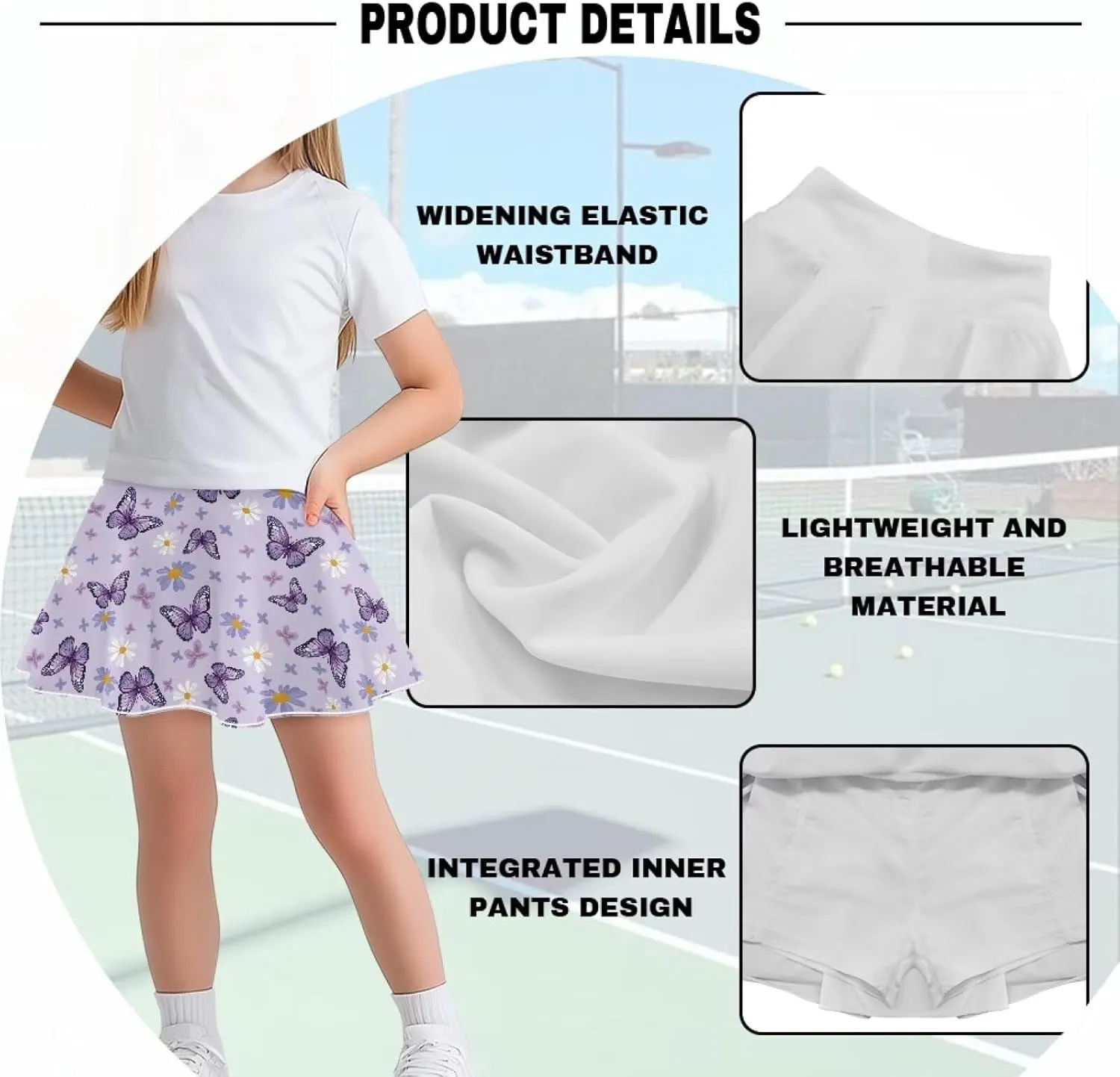 Girls Pleated Skirt with Shorts for Yoga Golf Running Dancing Tennis Elastic Waist with Pockets