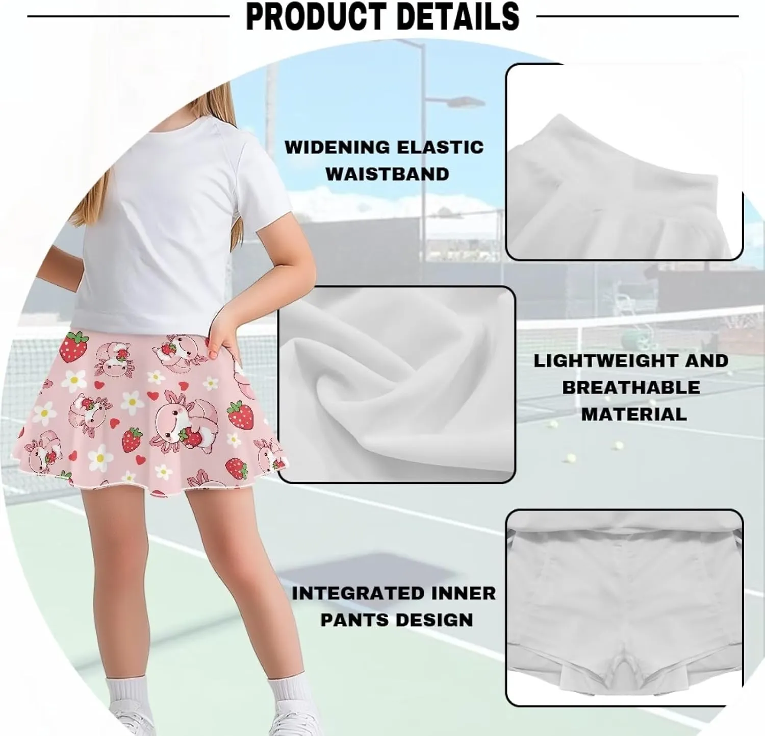 Girls Pleated Skirt with Shorts for Yoga Golf Running Dancing Tennis Elastic Waist with Pockets