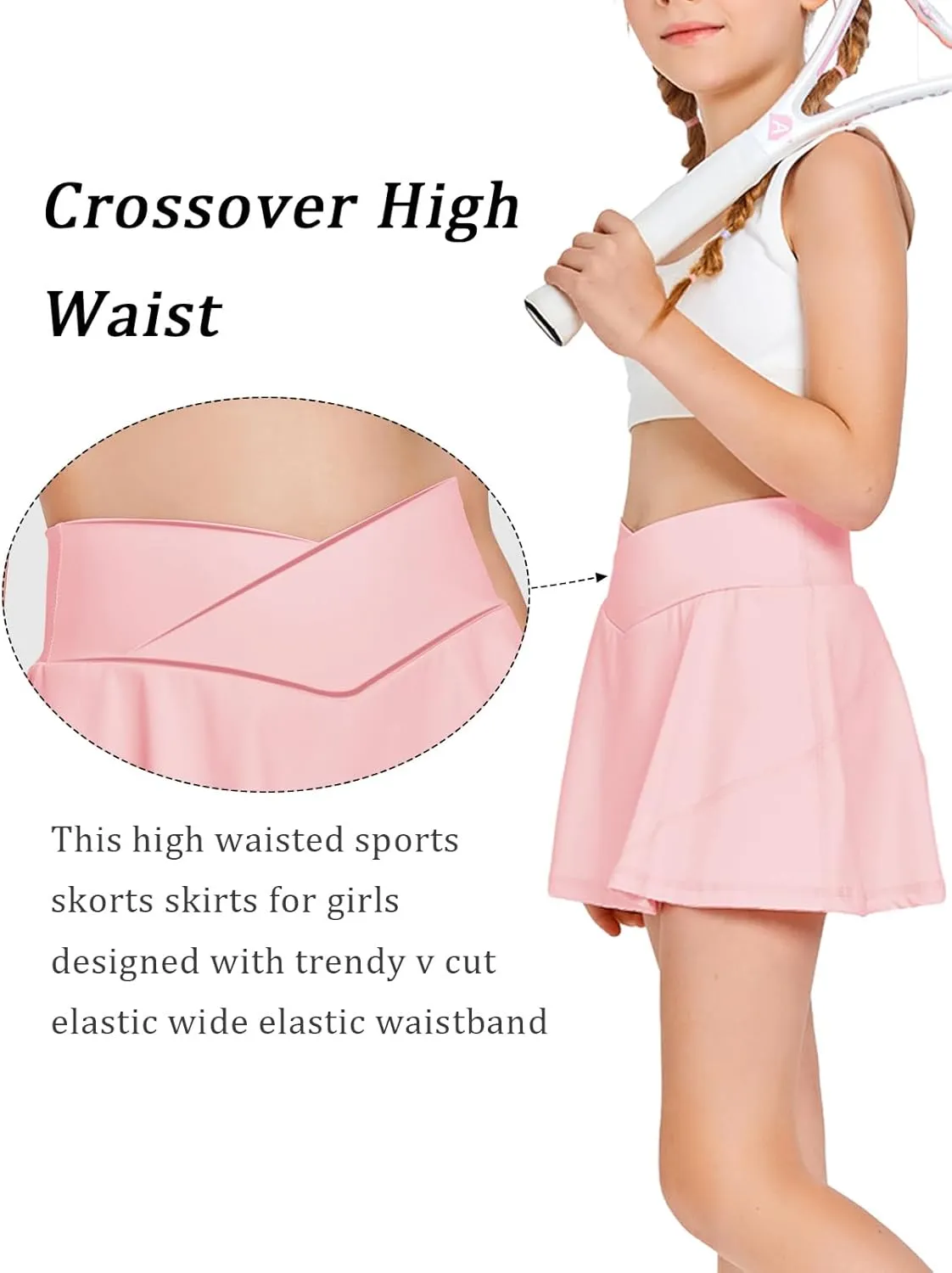 Girls Tennis Skirt with Pockets Shorts Crossover High Waisted Athletic Skorts Workout Golf Running Skirts