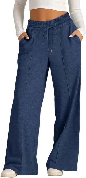 Girls' Wide Leg Sweatpants High Elastic Waist Pants rawstring Casual Straight Leg Jogger Swearpants with Pocket
