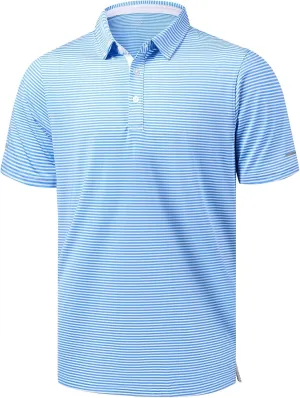 Golf Shirts for Men - Moisture Wicking Short Sleeve Performance Sport Casual Striped Collared Mens Polo Shirt