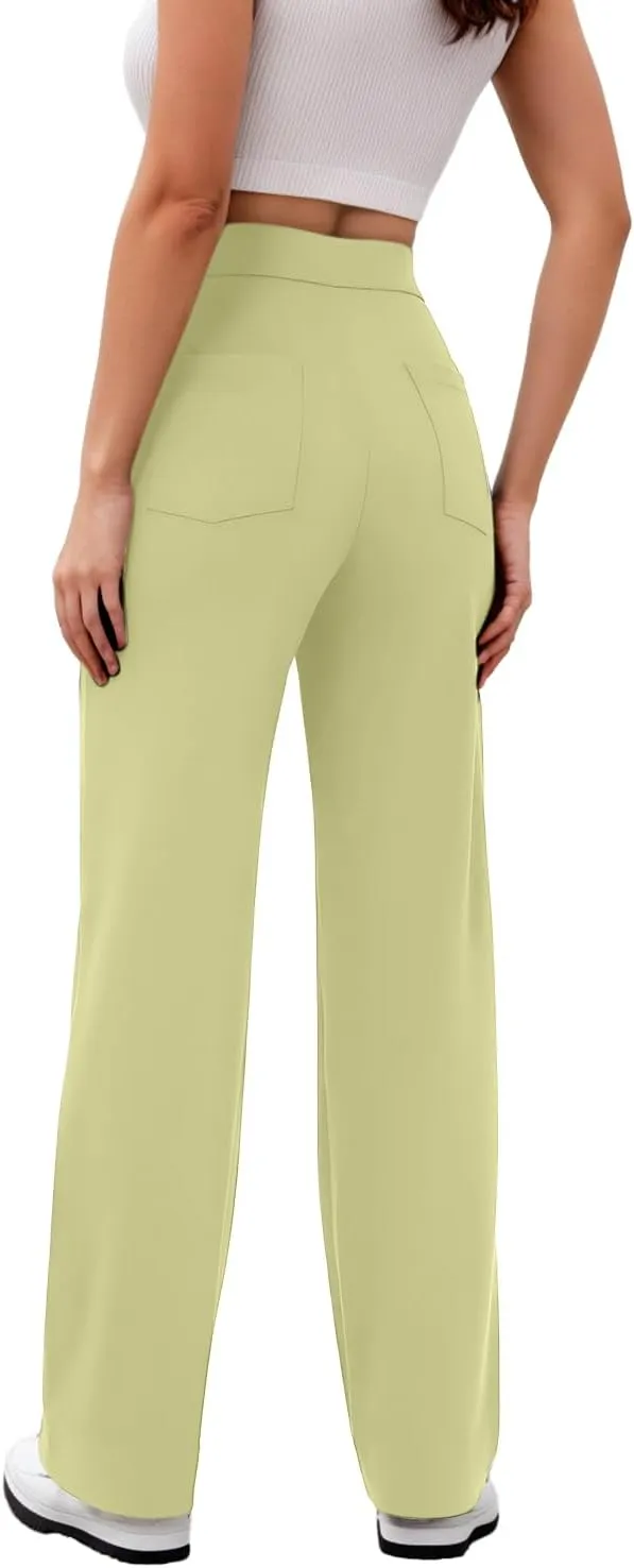 GRECERELLE Womens Casual Straight Leg Pants High Waisted Button Stretchy Business Work Trousers with Multiple Pockets