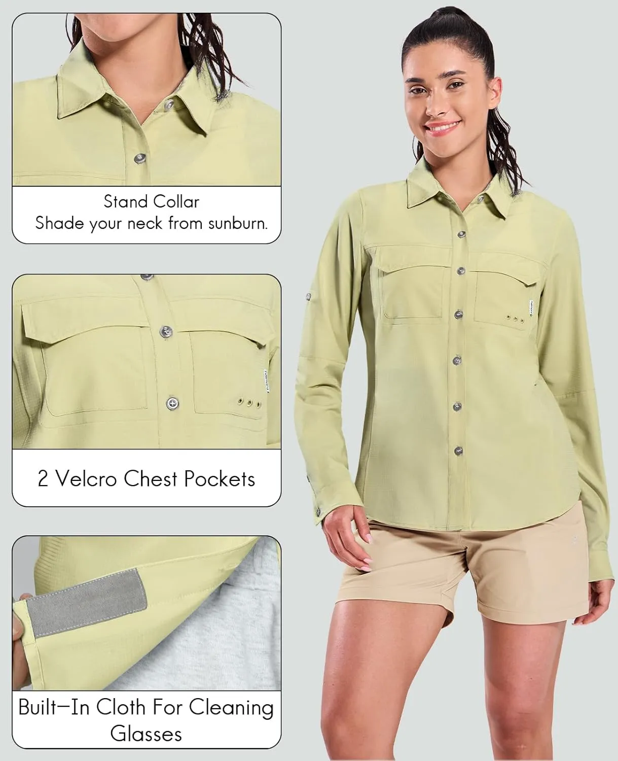 Haimont Women's Travel Hiking Fishing Button Down Shirt, UPF 50  UV Long Sleeve Sun Shirts for Outdoor Camping Sailing
