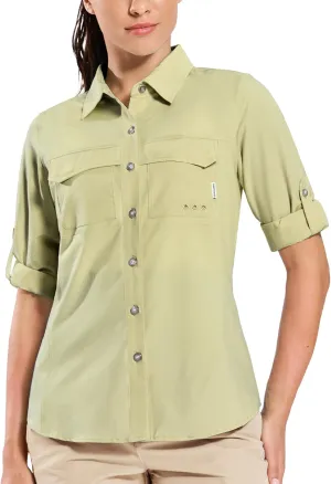 Haimont Women's Travel Hiking Fishing Button Down Shirt, UPF 50  UV Long Sleeve Sun Shirts for Outdoor Camping Sailing