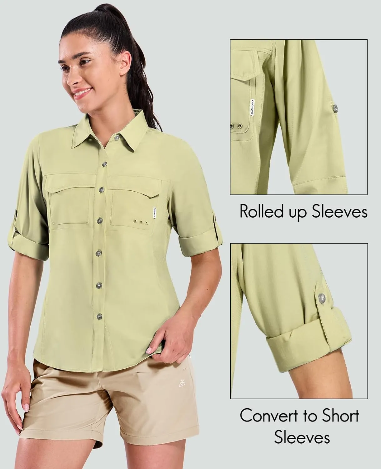 Haimont Women's Travel Hiking Fishing Button Down Shirt, UPF 50  UV Long Sleeve Sun Shirts for Outdoor Camping Sailing