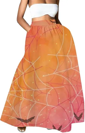Halloween Costumes Womens Skirts Party Beach Pocket Long Maxi Skirt Fluffy Skirts for Women Halloween Skirt Tool