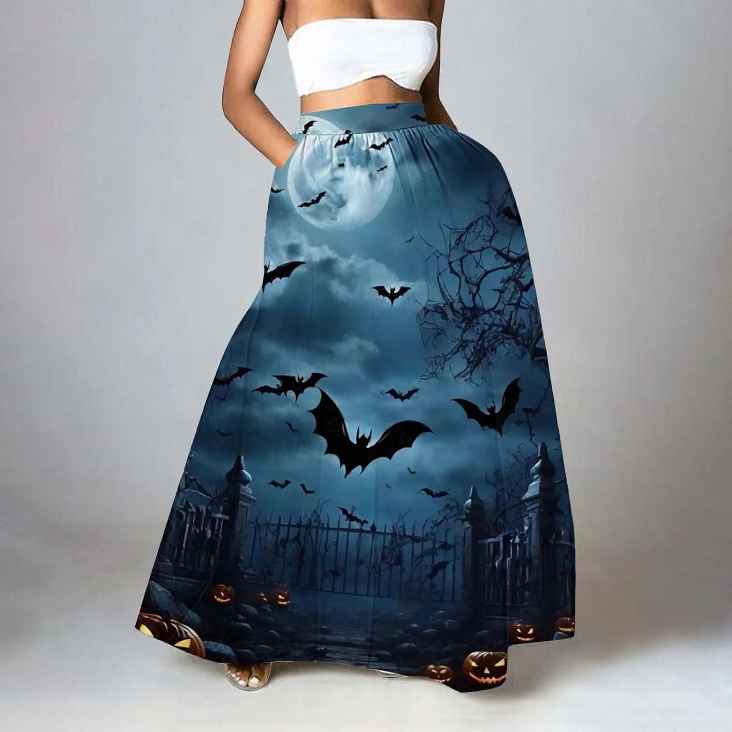 Halloween Costumes Womens Skirts Party Beach Pocket Long Maxi Skirt Fluffy Skirts for Women Halloween Skirt Tool