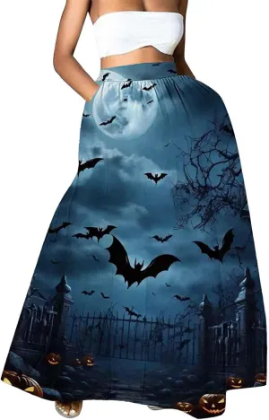 Halloween Costumes Womens Skirts Party Beach Pocket Long Maxi Skirt Fluffy Skirts for Women Halloween Skirt Tool