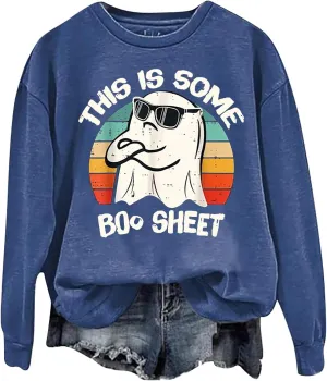Halloween Graphic Sweatshirts for Women Casual Crewneck Long Sleeve Oversized Pullover Sweaters Funny Plus Size Tops Hoodies