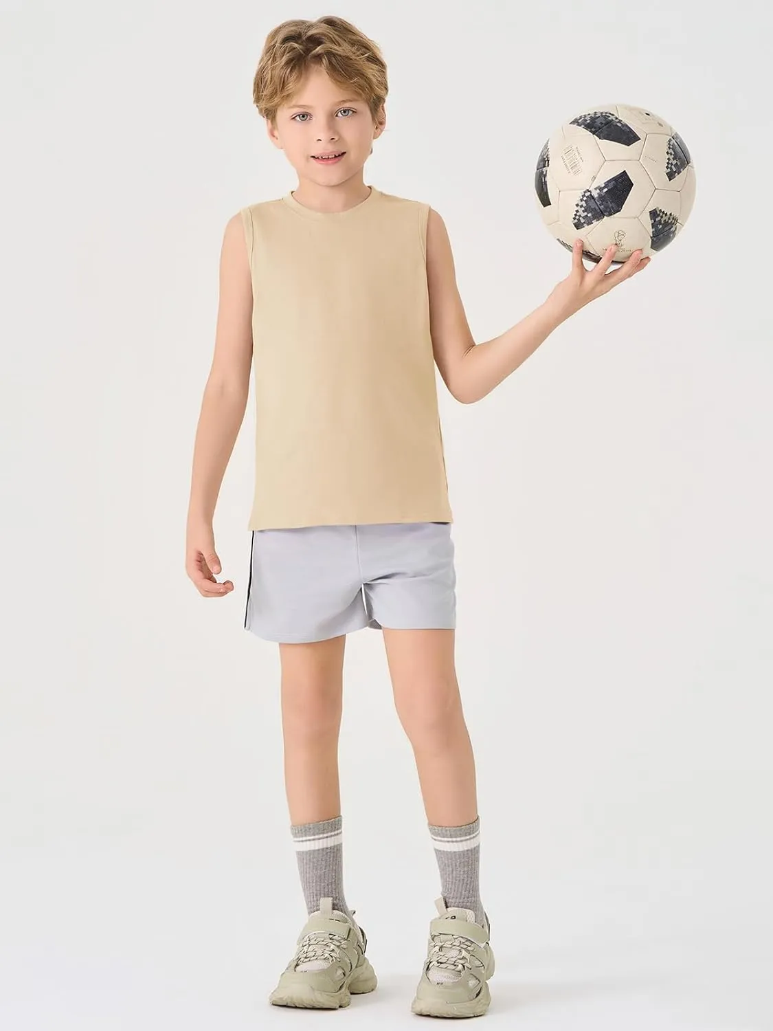 Haloumoning Boys Tank Tops Casual Sleeveless Crewneck Athletic Workout Tees Basic Solid Undershirts 5-14 Years