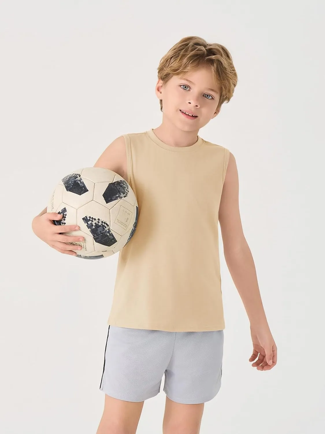 Haloumoning Boys Tank Tops Casual Sleeveless Crewneck Athletic Workout Tees Basic Solid Undershirts 5-14 Years